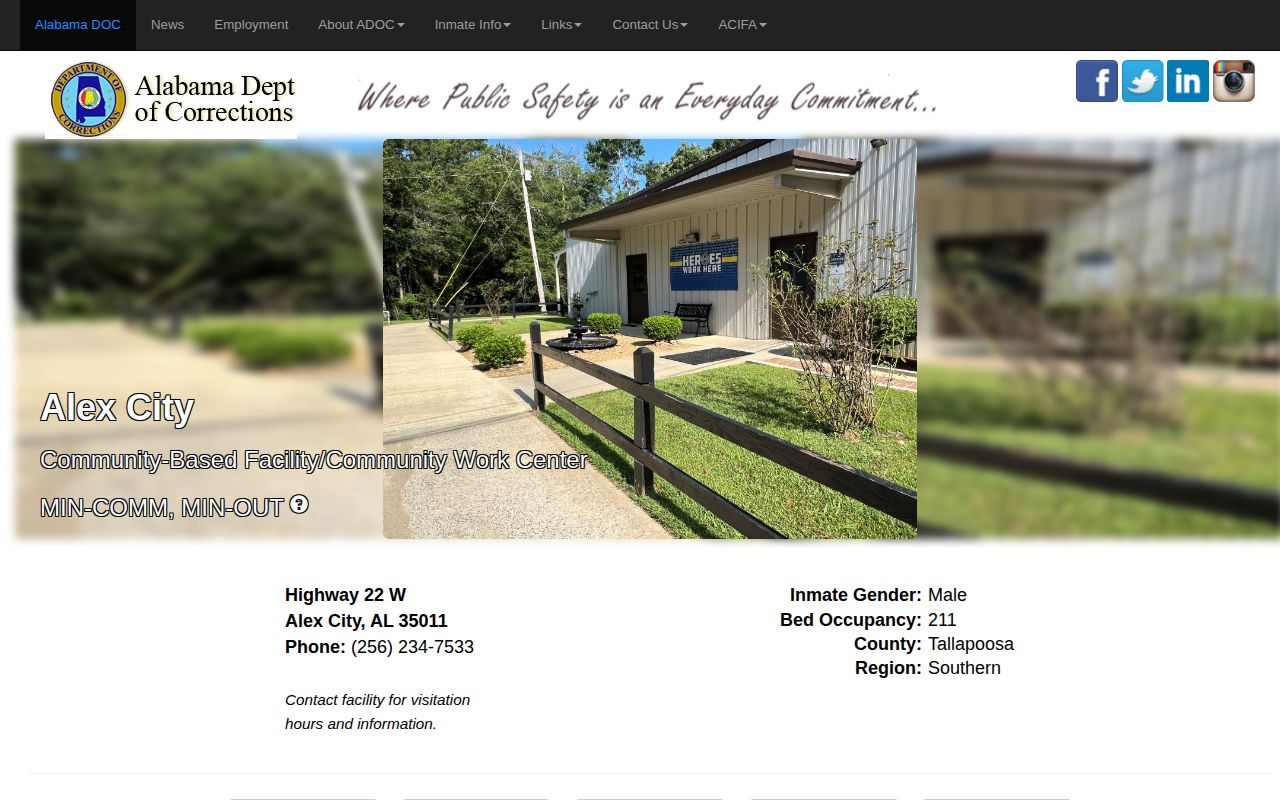 Alex City Community-Based Facility ADOC release lookup source